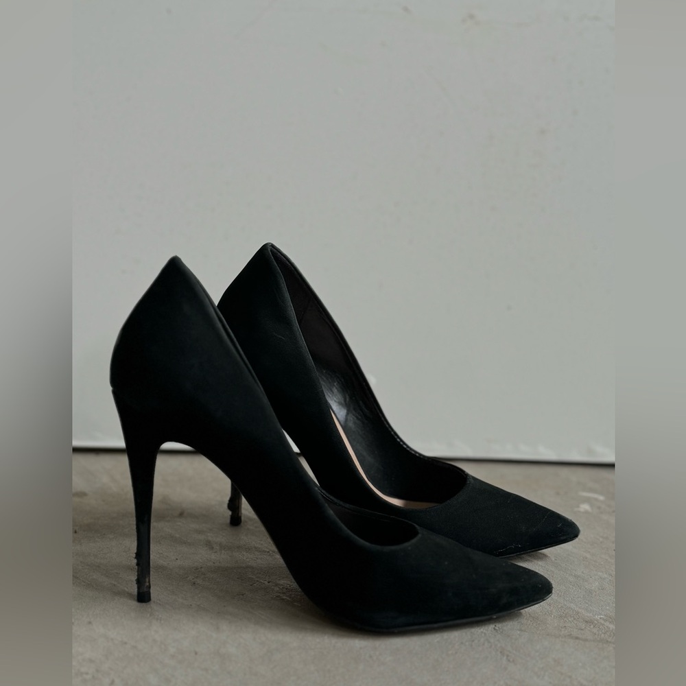 Black suede pencil heels